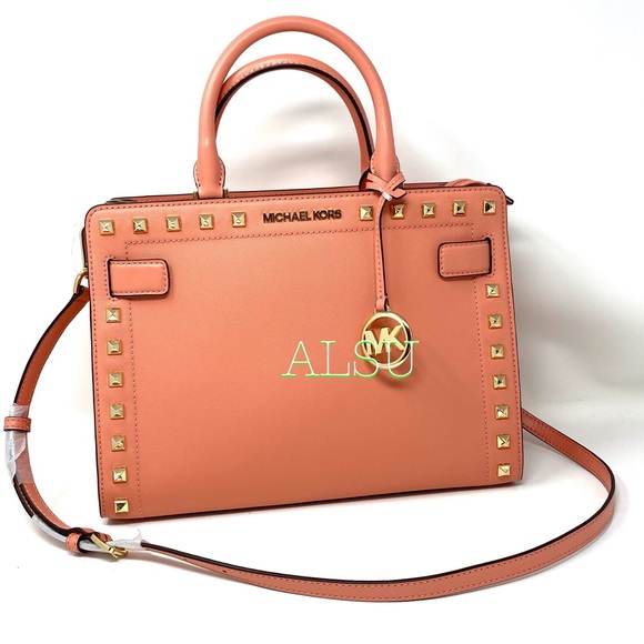 Michael Kors Rainer Medium Leather Satchel Peach - Picture 3 of 11